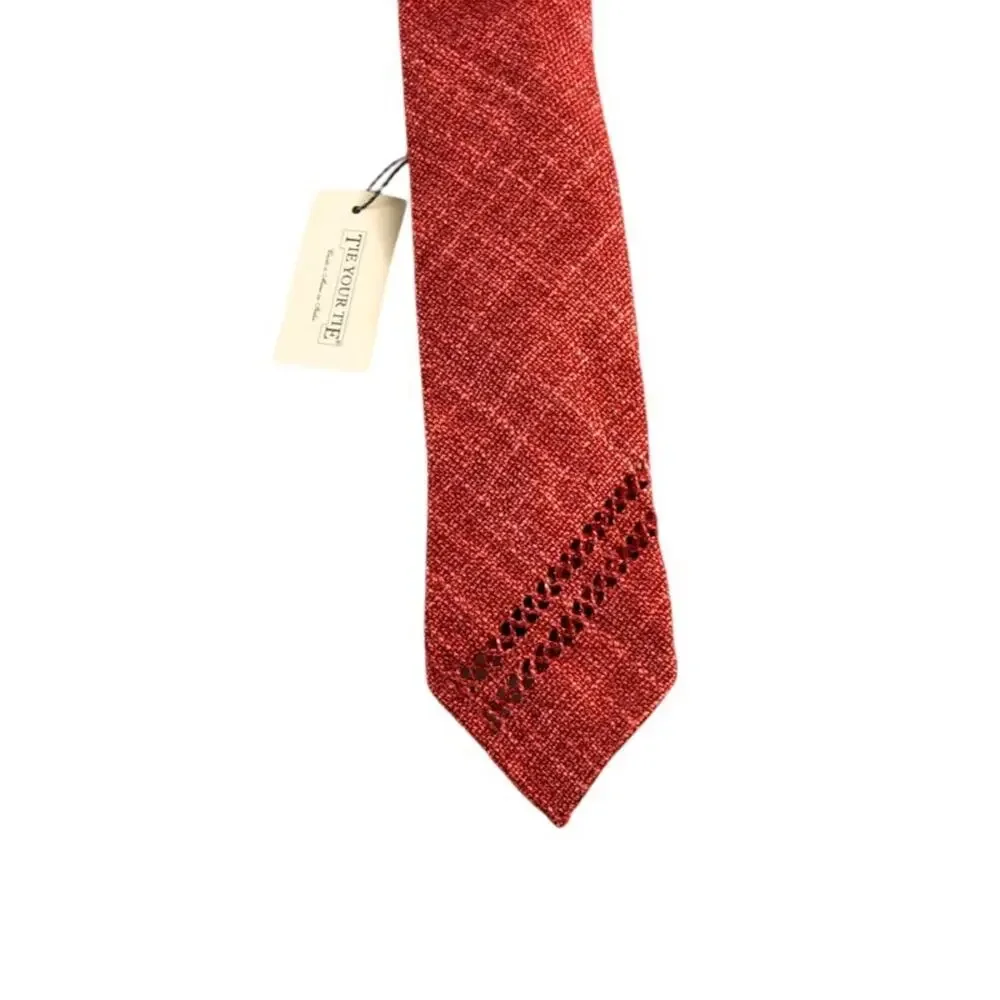 $400 NWT Tie Your Tie Florence Red Hopsack Knit Tie Diagonal Embroidery Handmade